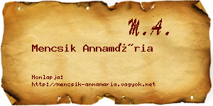 Mencsik Annamária névjegykártya